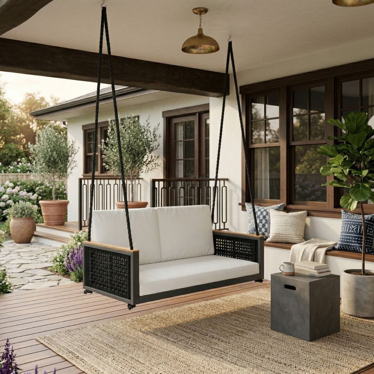 East Green Linden Porch Swing With Cushions