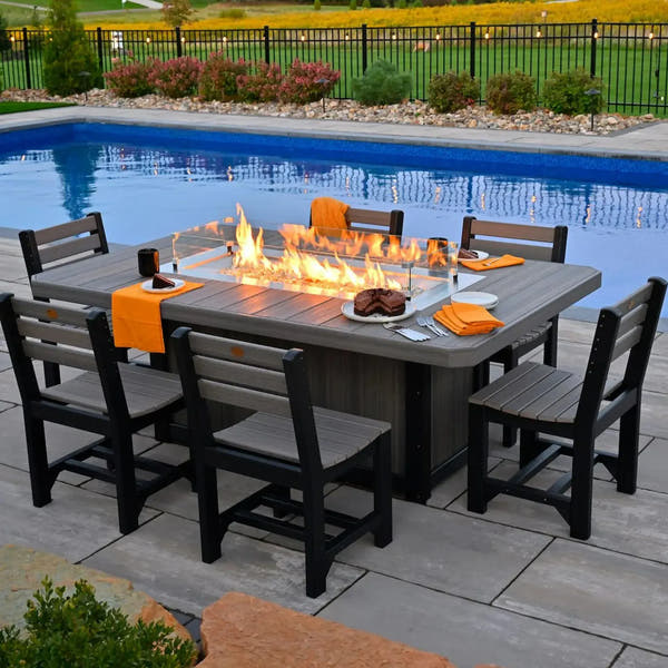 Luxcraft Lumin Poly Lumber 6-Person Dining Fire Table & Chair Set