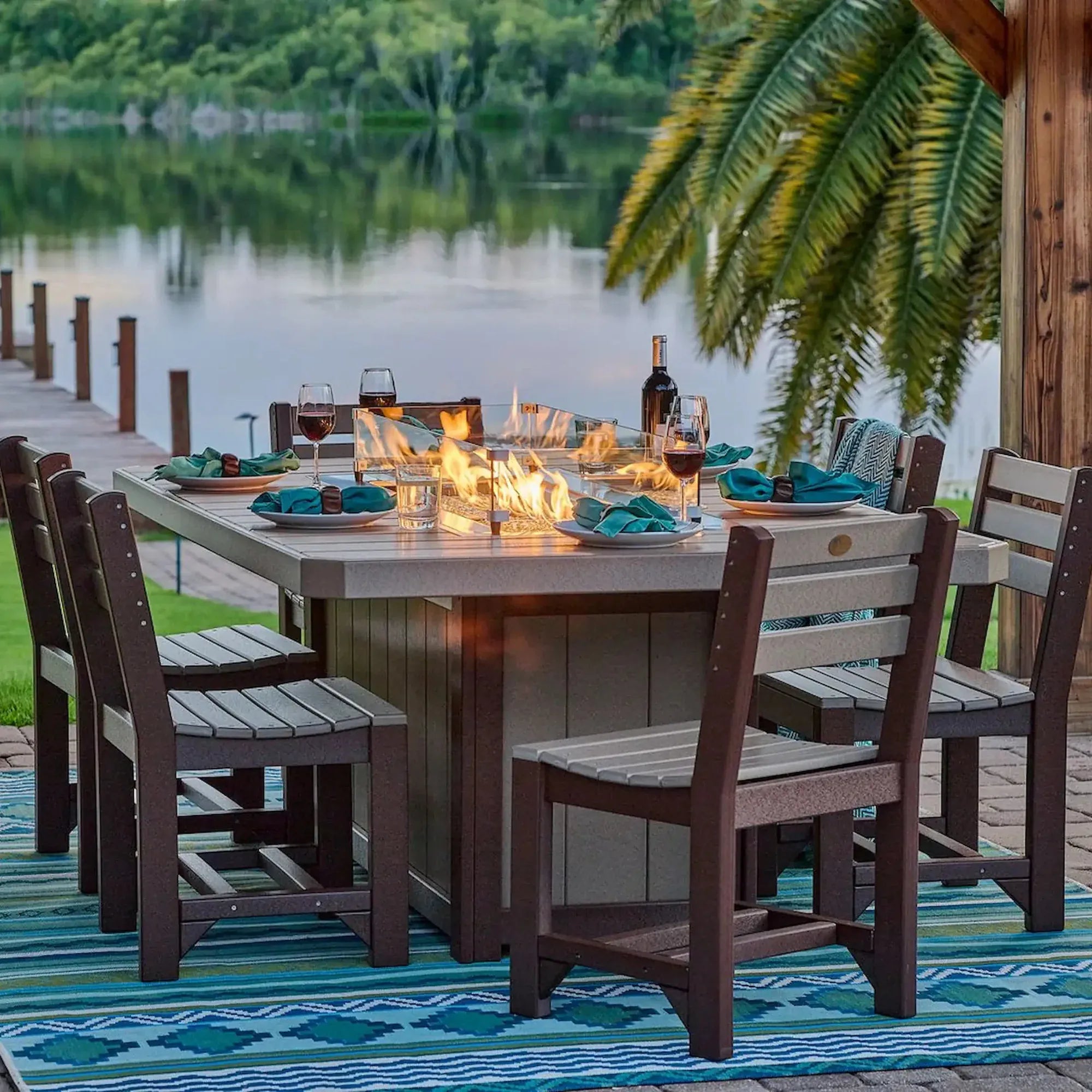 Lumin Fire Table 79'' Rectangular in Weatherwood & Chestnut Brown