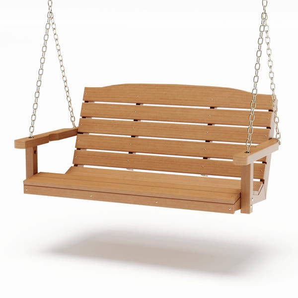 SimplyPoly 4 Foot Amish Made Classic Recycled Plastic Porch Swing, Natural Teak Wood Grain