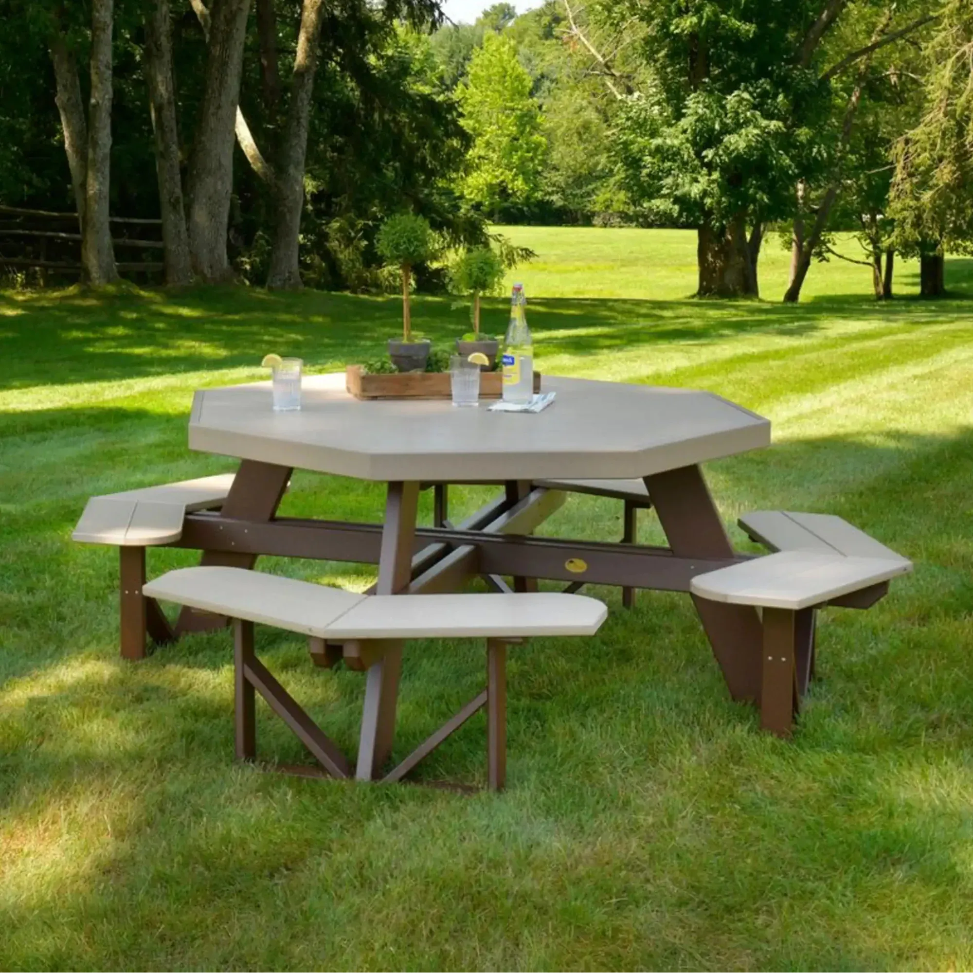 Octagon Picnic Table in Weatherwood & Chestnut Brown