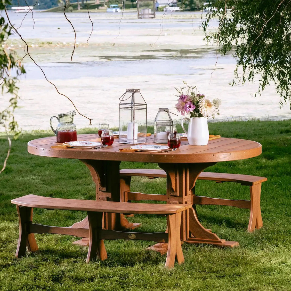 Luxcraft Poly Composite Oval Dining Table & Bench Set