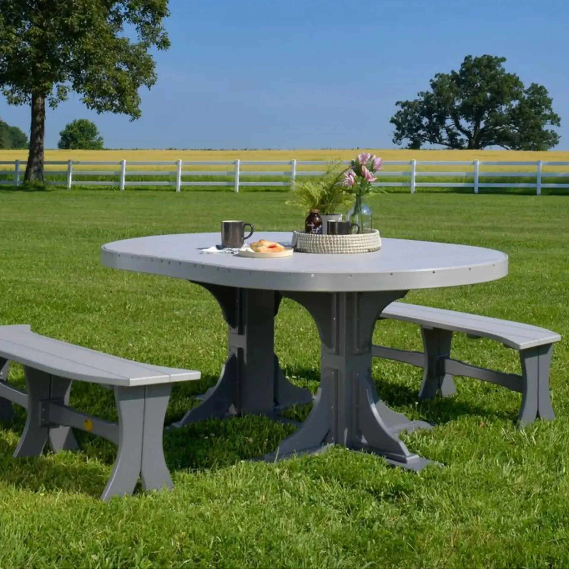 Poly 4' x 6' Oval Table in Dove Gray & Slate