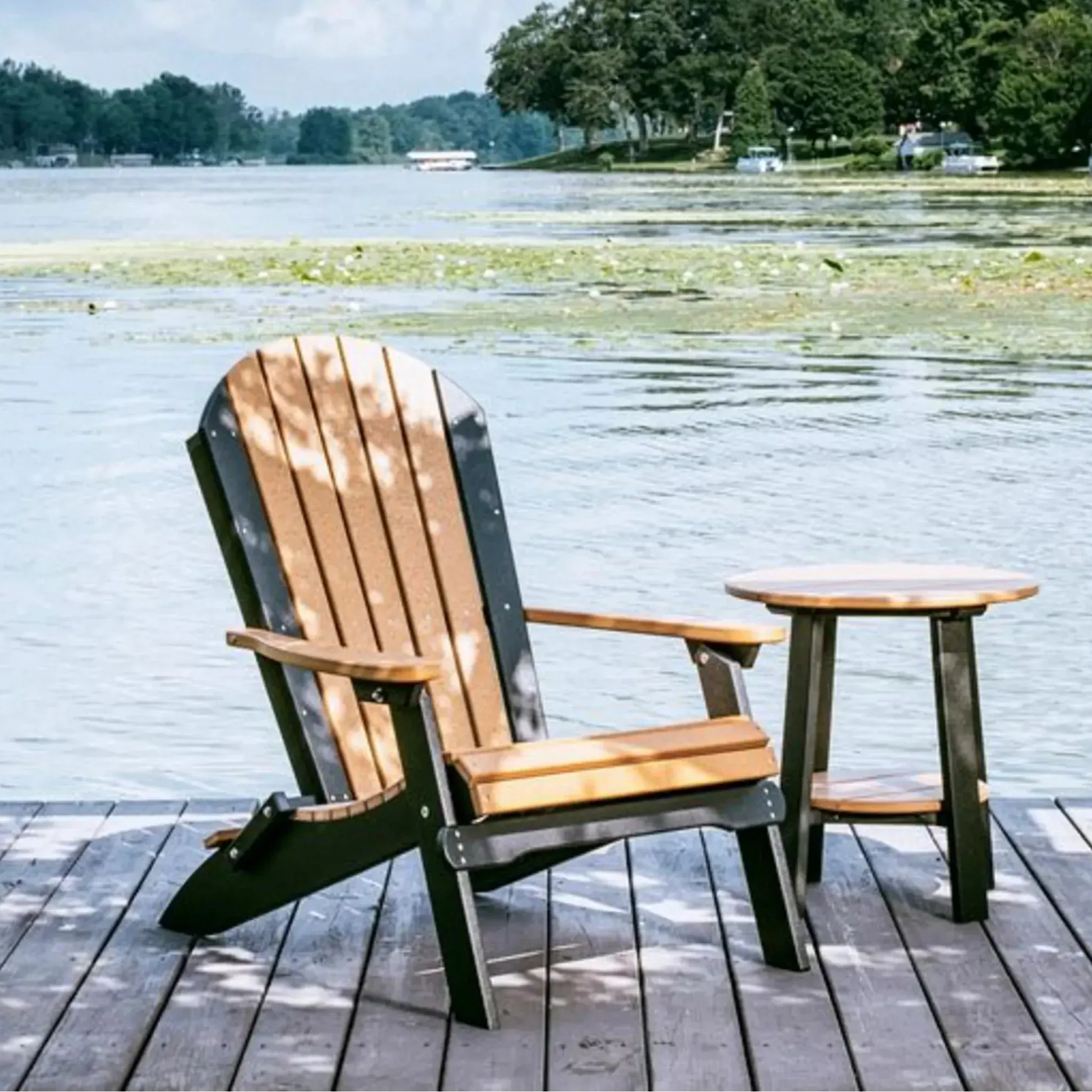 Poly Folding Adirondack Chair  in Cedar & Black