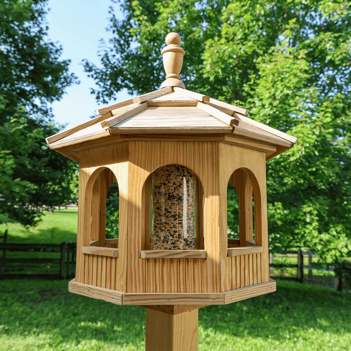 Porchgate Amish Freestanding Gazebo Bird Feeder Detail Shot in Unfinished