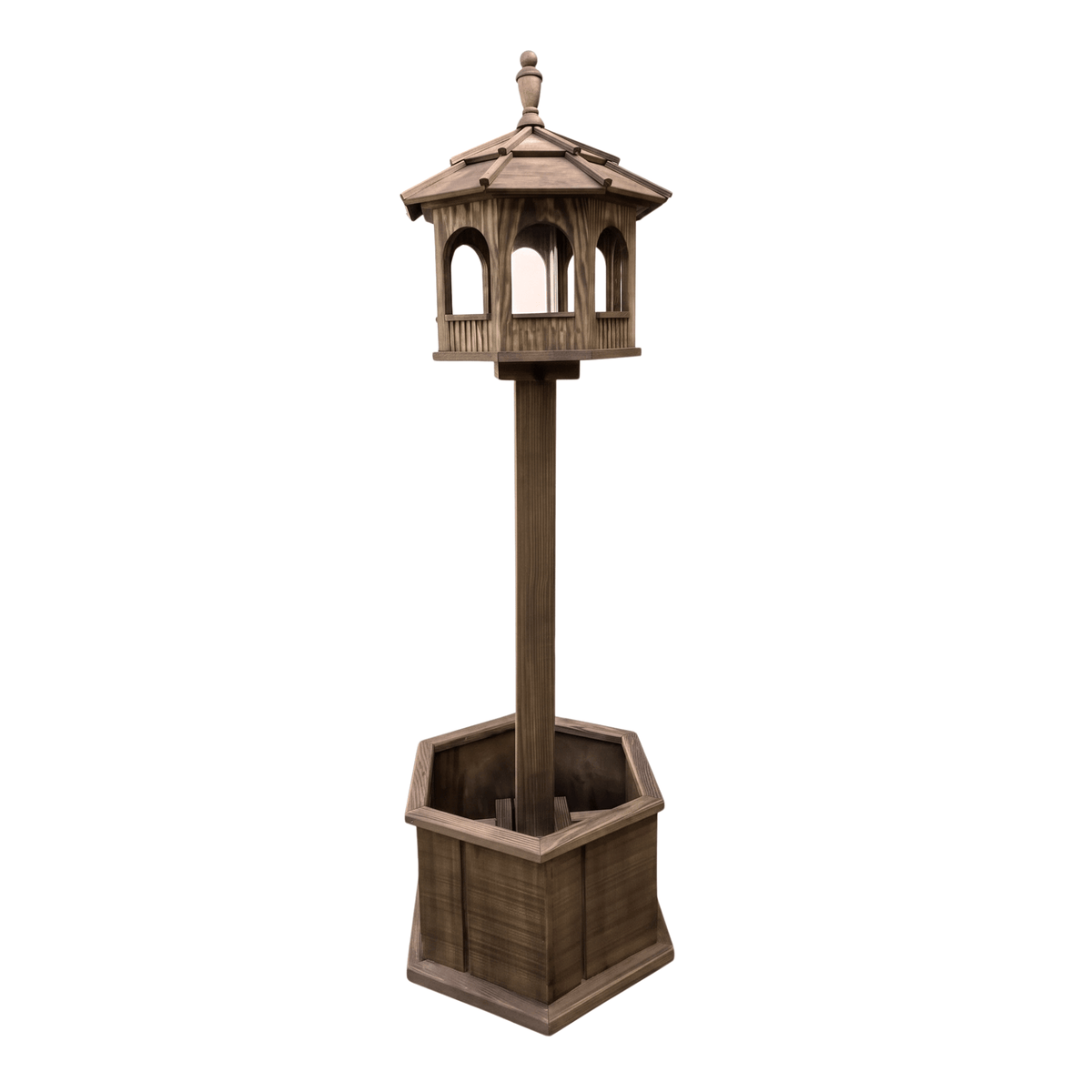 Porchgate Amish Freestanding Gazebo Bird Feeder with Planter Base in Warm Walnut