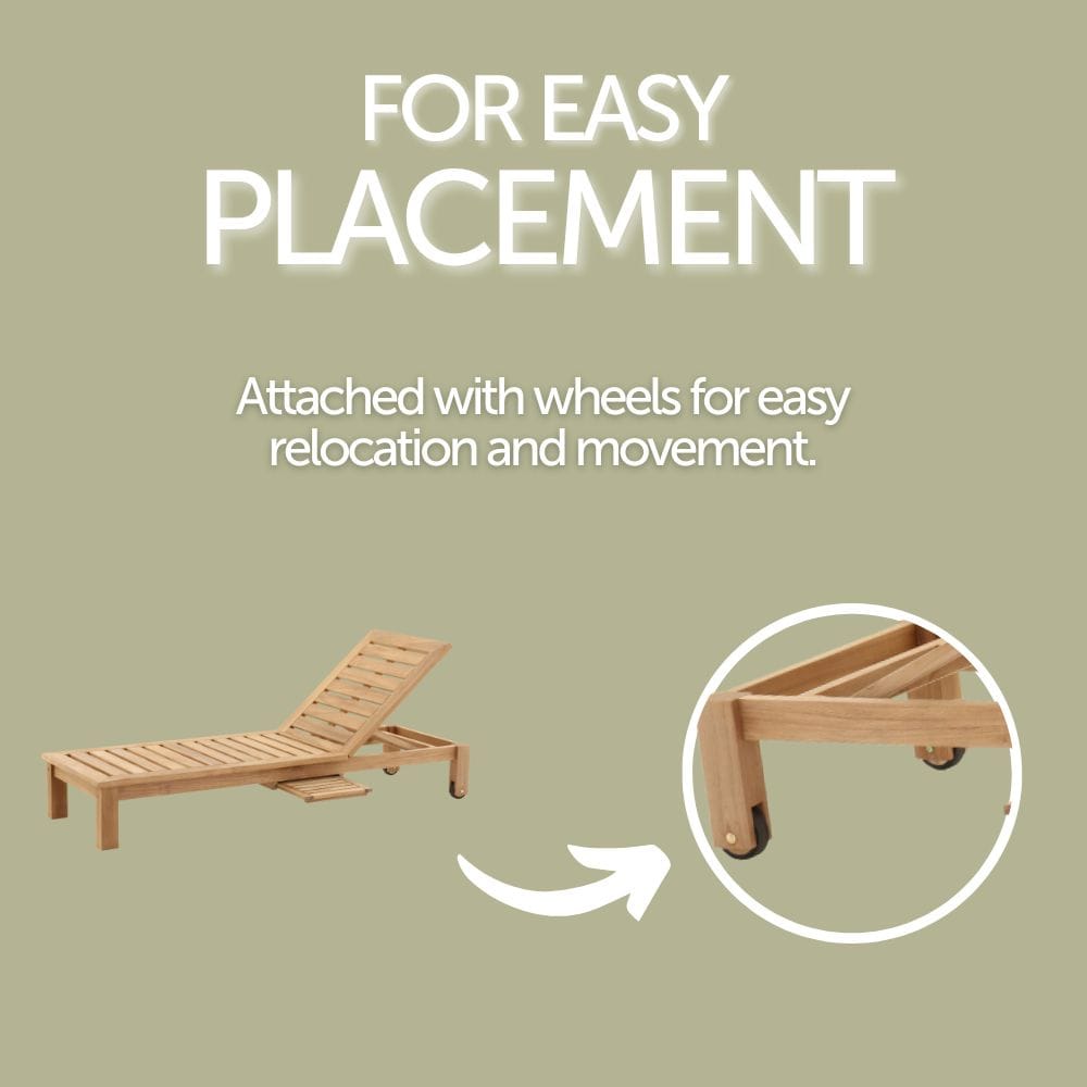 Cancun Natural Teak Outdoor Chaise Lounger with Side Table