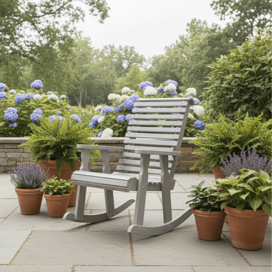Amish Casual Roll Back Rocking Chair in Semi-Solid Grey
