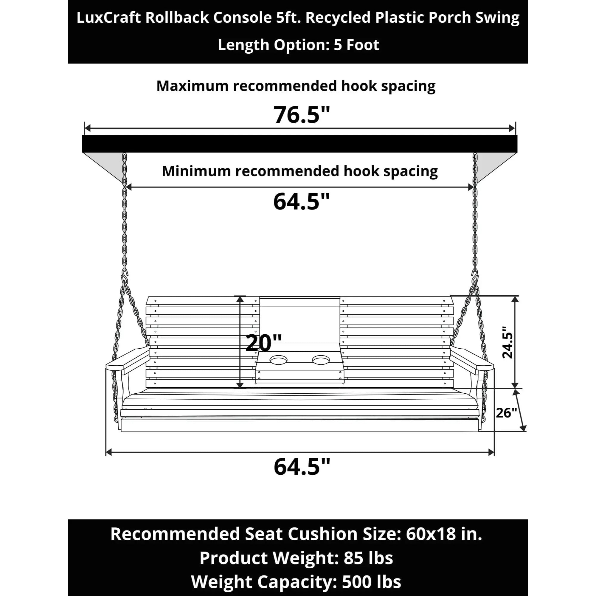 LuxCraft Rollback Console 5-Foot Poly Composite Porch Swing