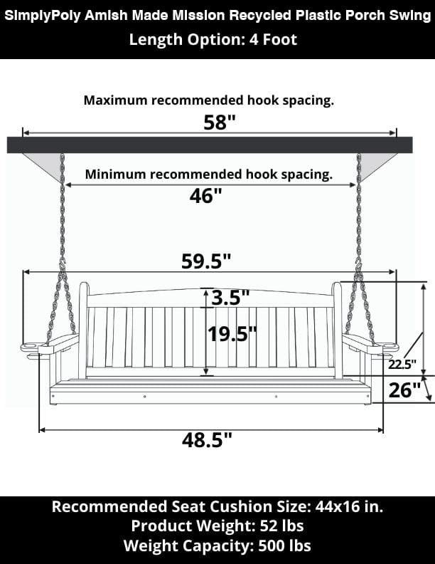 SimplyPoly Amish Made Mission Recycled Plastic Porch Swing