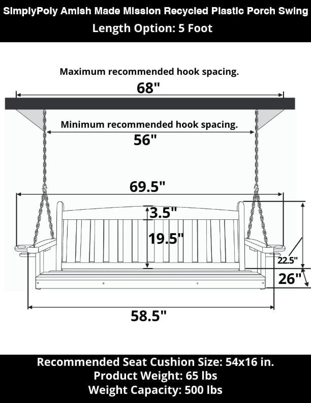 SimplyPoly Amish Made Mission Recycled Plastic Porch Swing