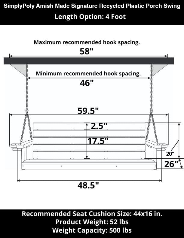 SimplyPoly 5 Foot Amish Made Signature Recycled Plastic Porch Swing, Brazilian Walnut Wood Grain