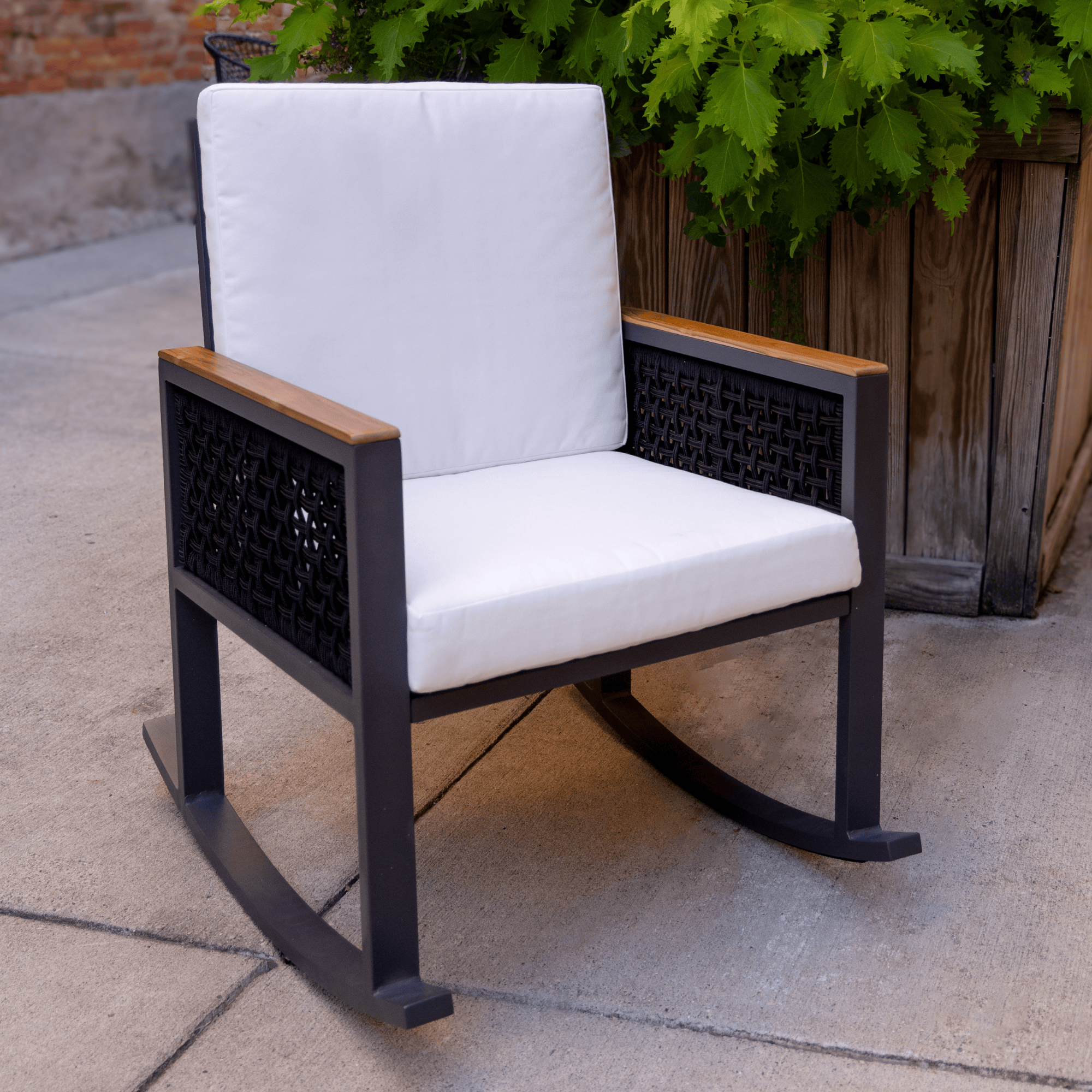 East Green Linden Teak and Aluminum Rocking Chair with Cushions
