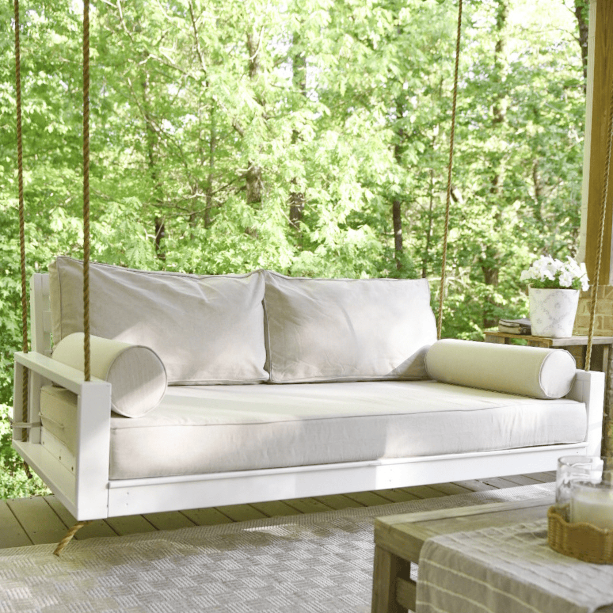Amish Casual Waterford Hanging Bed Swing for Porch, 5 Ft White