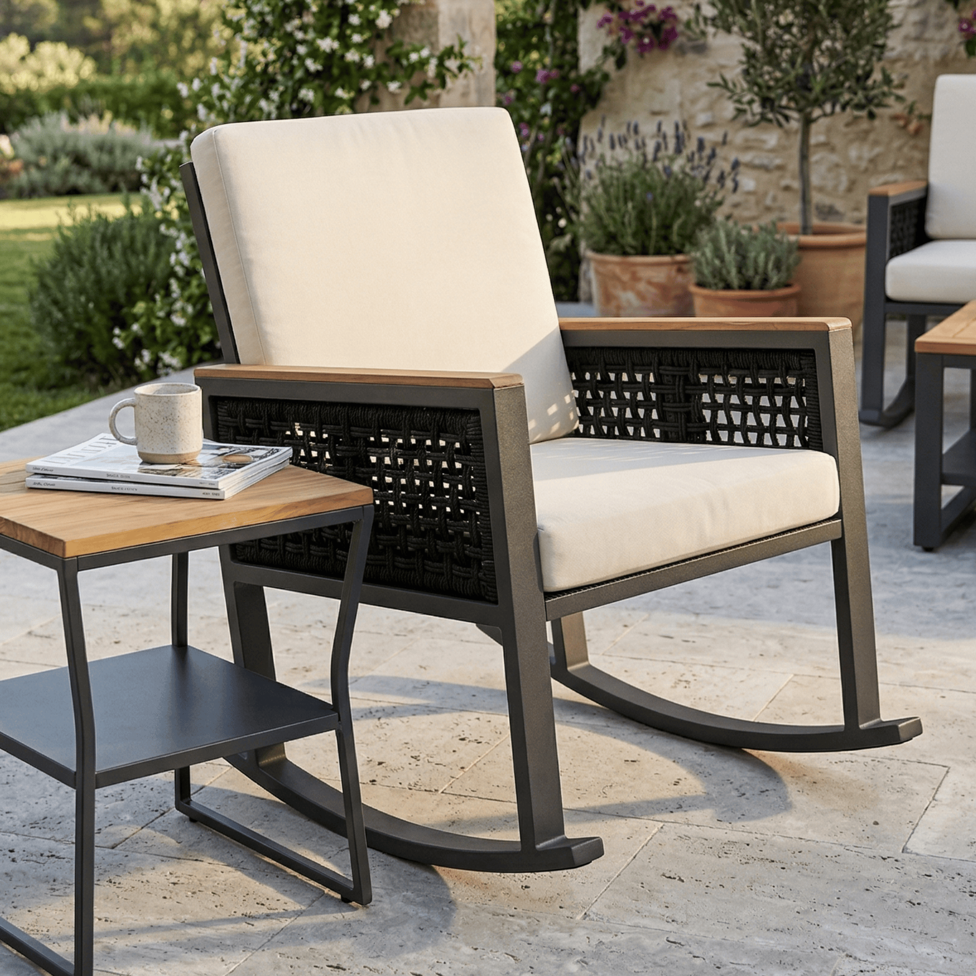 East Green Linden Teak and Aluminum Rocking Chair with Cushions