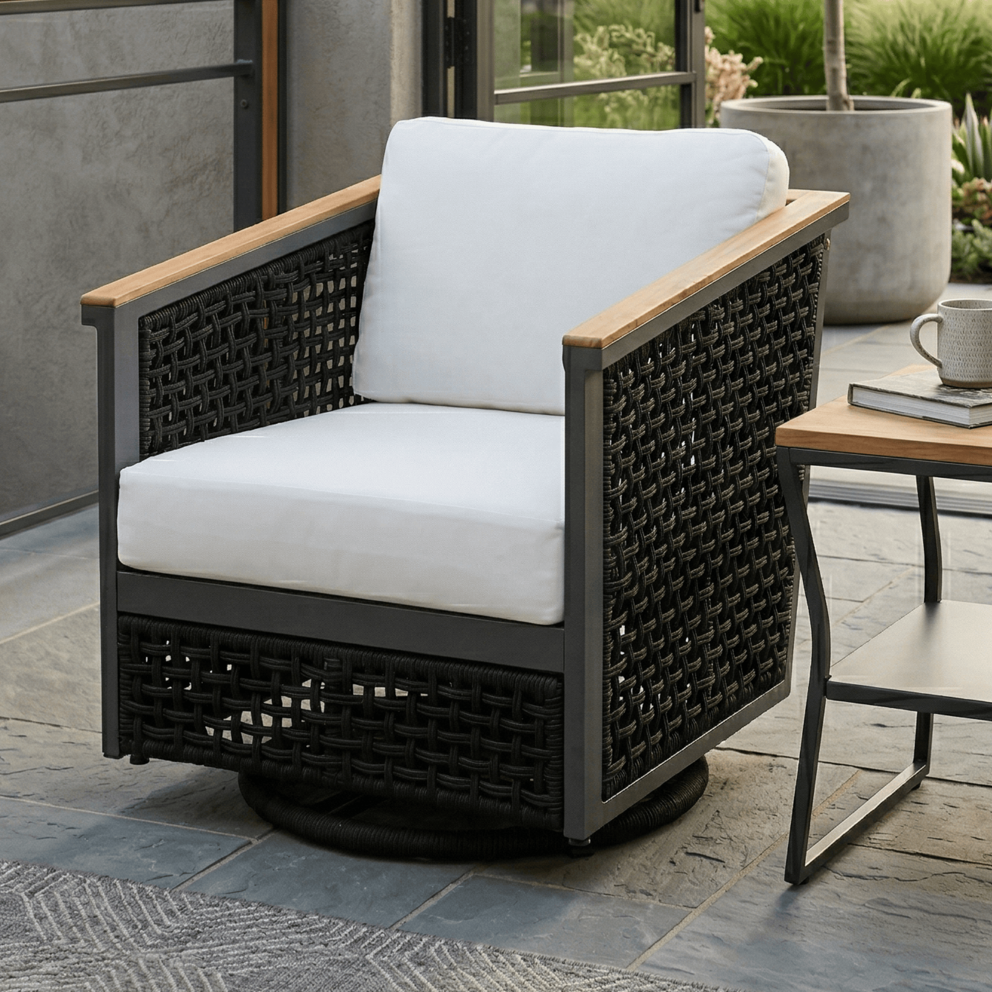 East Green Linden Swivel Chair with Cushions