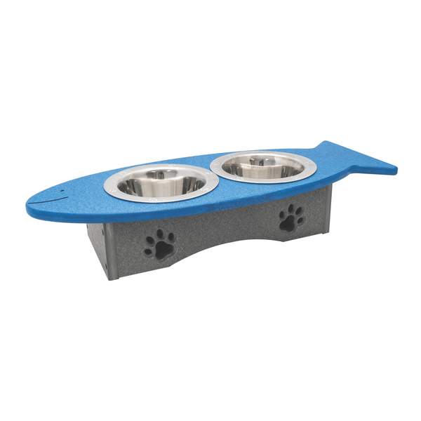 Stratton Field Poly Lumber Fish-Shaped Pet Bowl Stand with Three 1-Pint Bowls