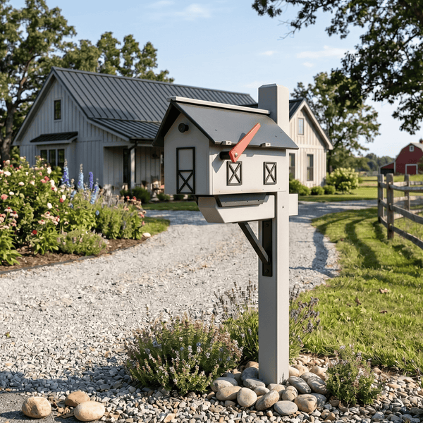 Stratton Field Poly Lumber Post-Mount Decorative Barn Mailbox