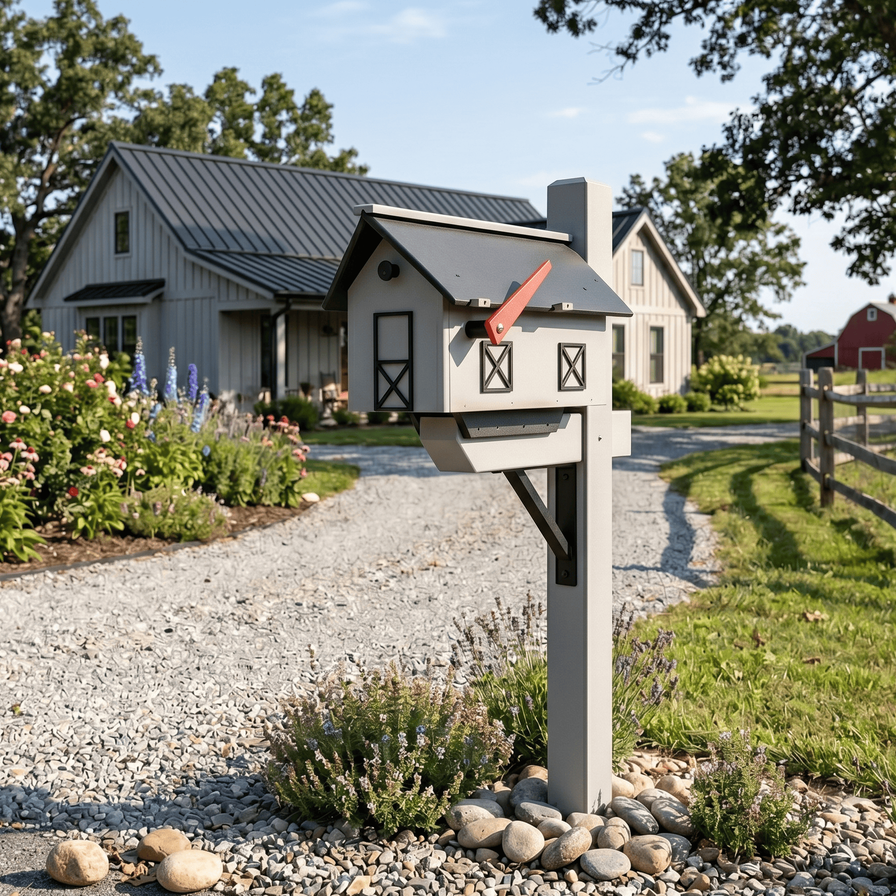 Stratton Field Poly Lumber Post-Mount Decorative Barn Mailbox