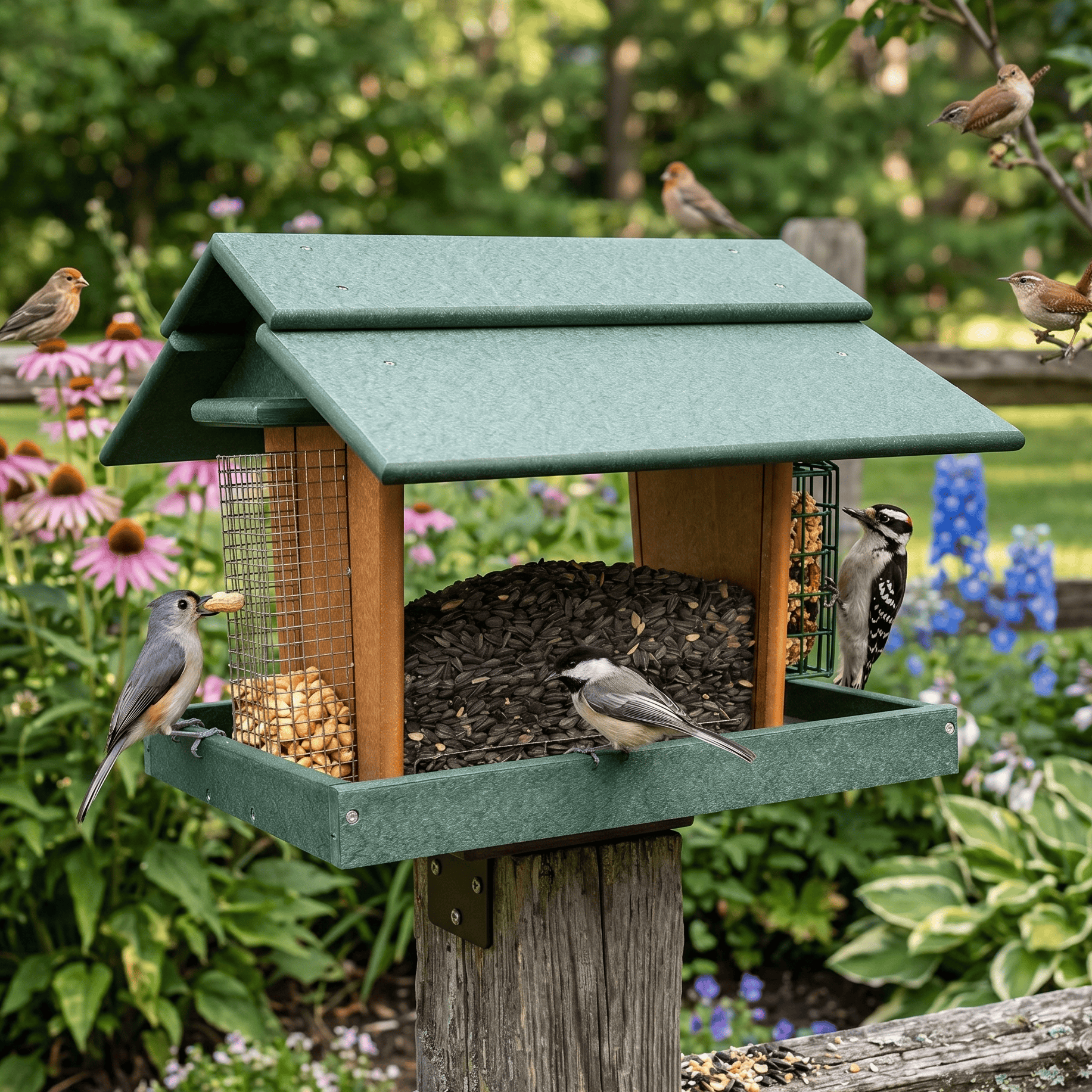 Stratton Field Poly Lumber Post-Mount Grand Station Bird Feeder with Screen Floor