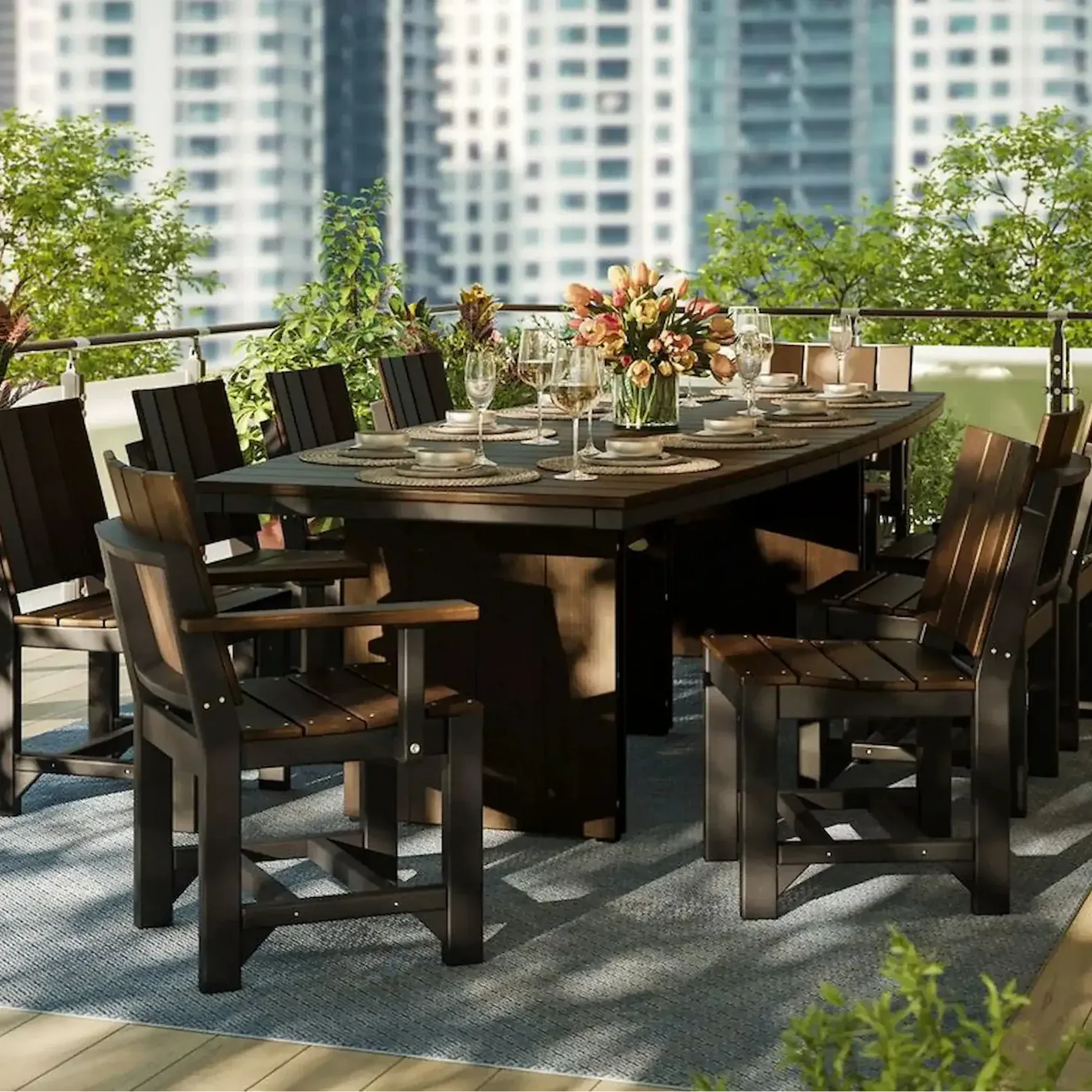 Luxcraft Urban 10-Person Oval Poly Dining Table & Chair Set