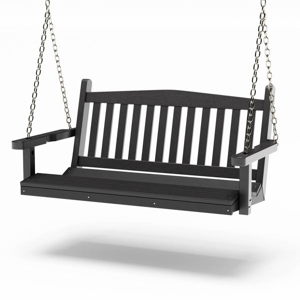 SimplyPoly 5 Foot Amish Made Mission Recycled Plastic Porch Swing, Black