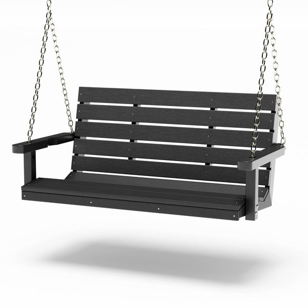 SimplyPoly 4 Foot Amish Made Signature Recycled Plastic Porch Swing, Black