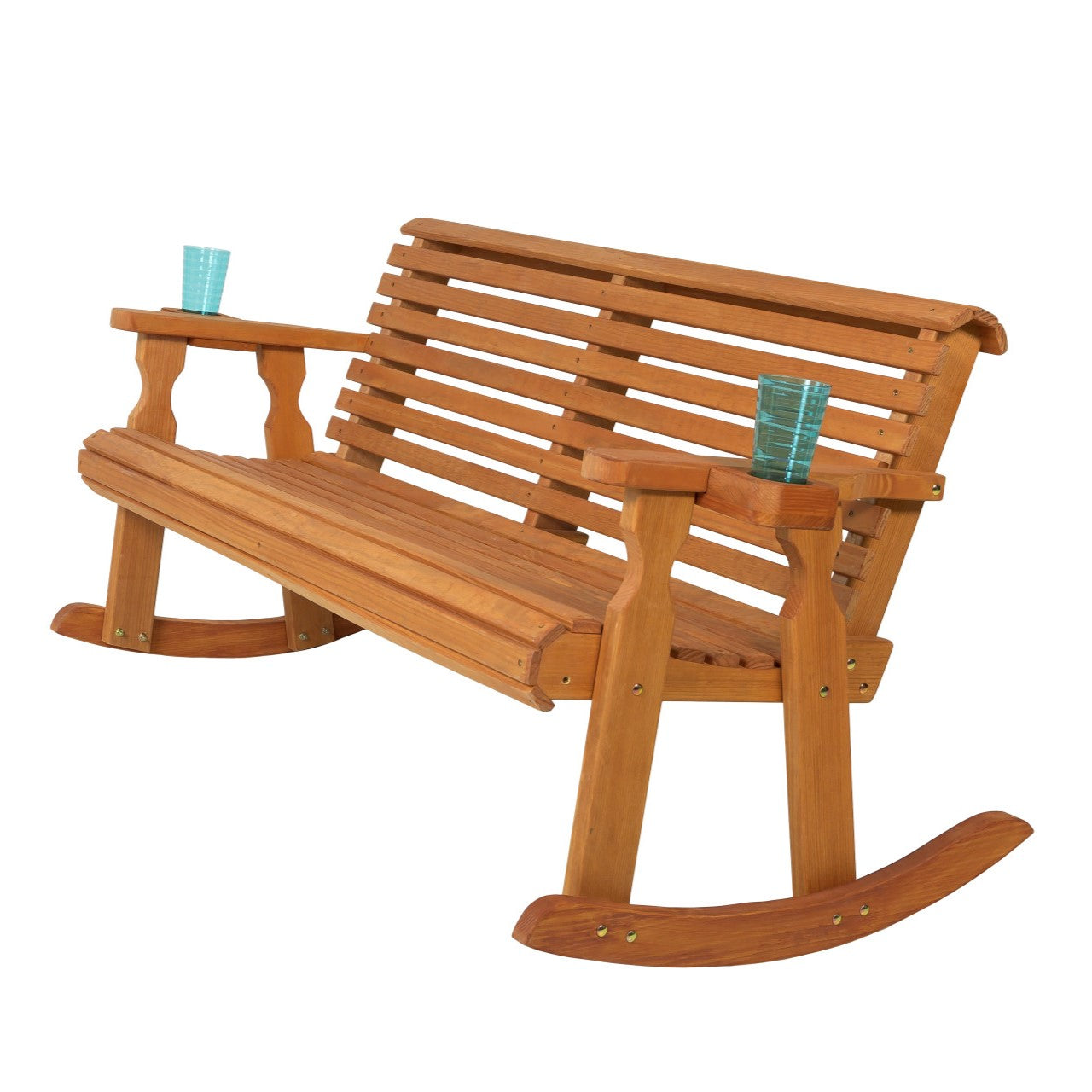 Amish Casual Roll Back Wooden Outdoor Double Rocker Bench