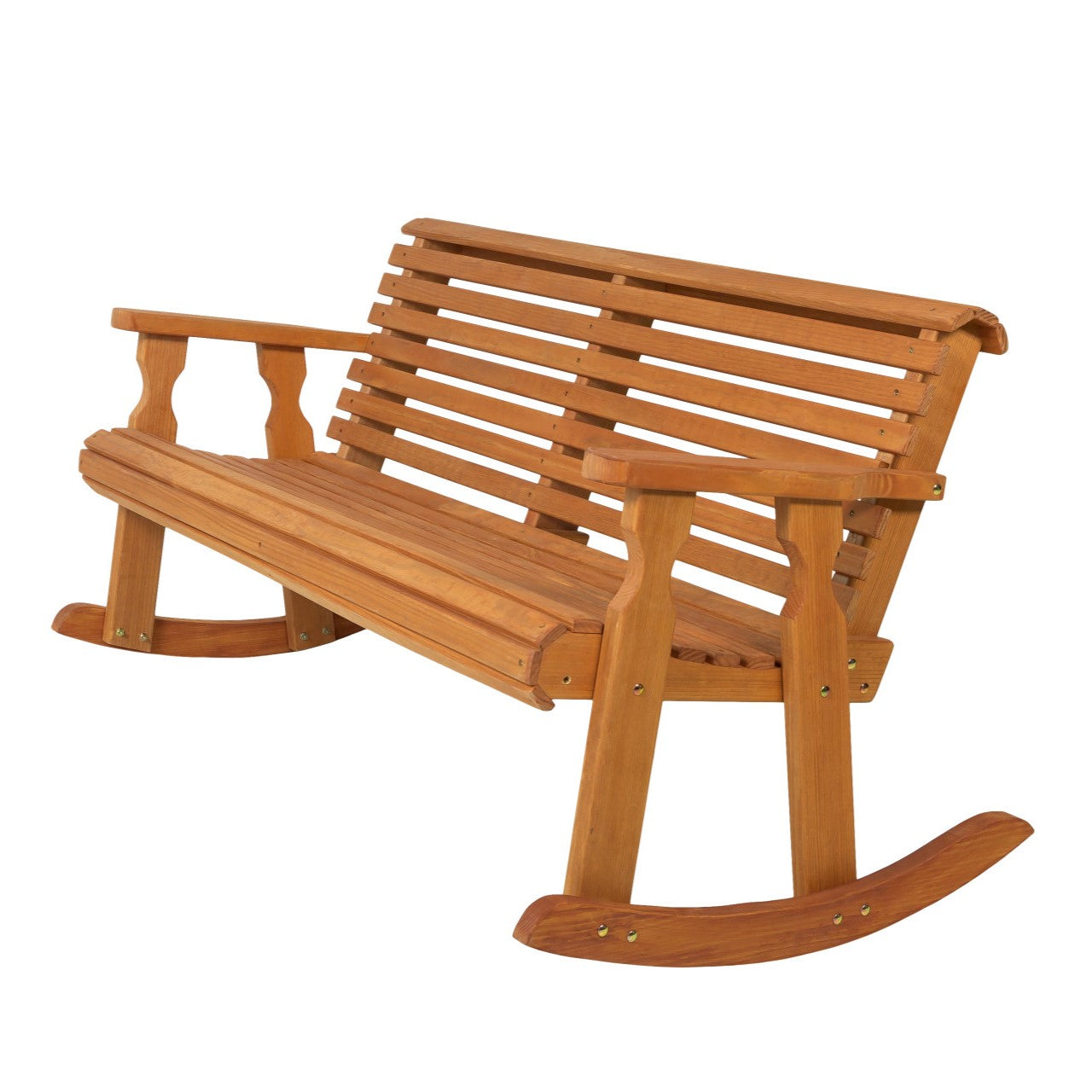 Amish Casual Roll Back Wooden Outdoor Double Rocker Bench