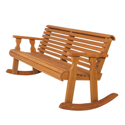 Amish Casual Roll Back Wooden Outdoor Double Rocker Bench