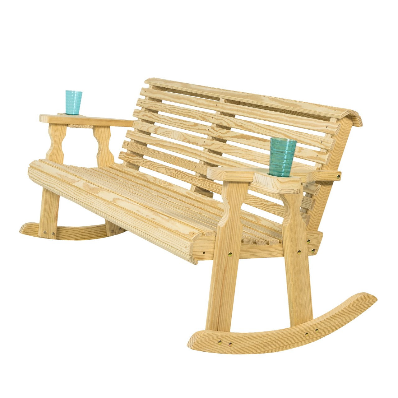 Amish Casual Roll Back Wooden Outdoor Double Rocker Bench