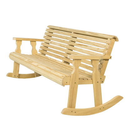 Amish Casual Roll Back Wooden Outdoor Double Rocker Bench