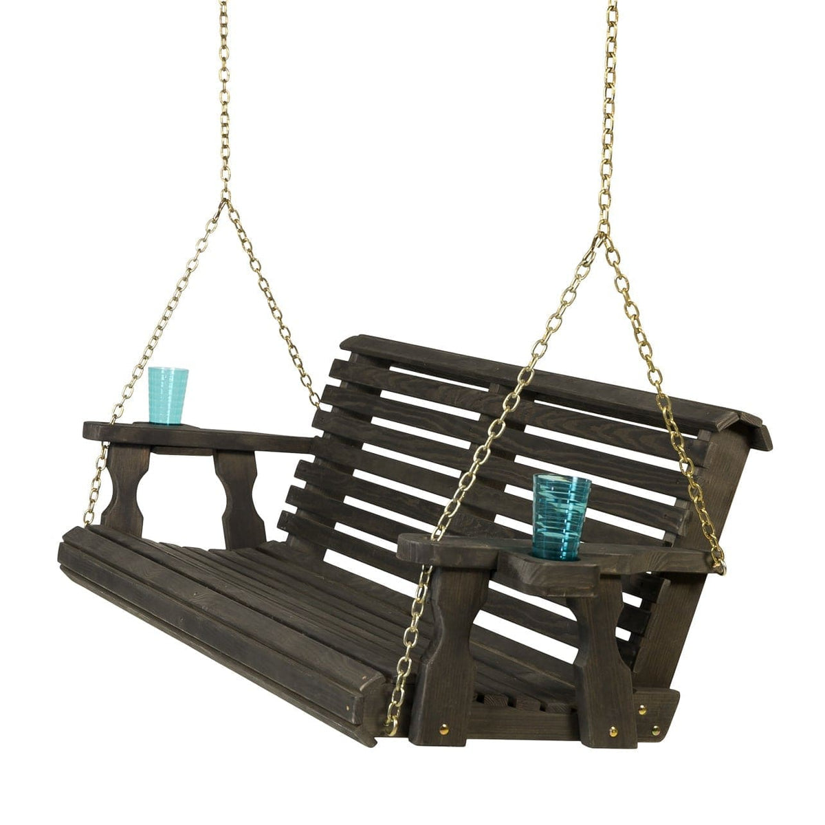 Wooden Roll Back Swing in Semi-Solid Black with Cup Holders