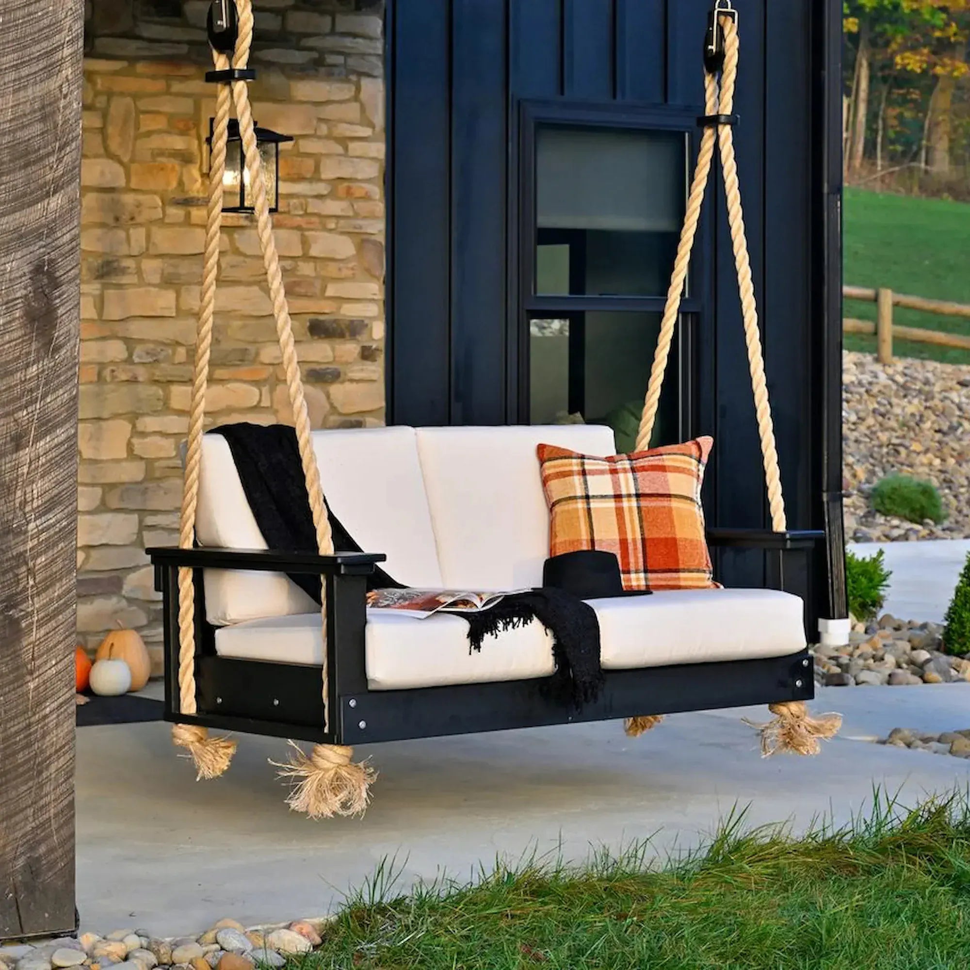 LuxCraft Poly Composite Lanai Deep Seating Loveseat Swing with Cushion