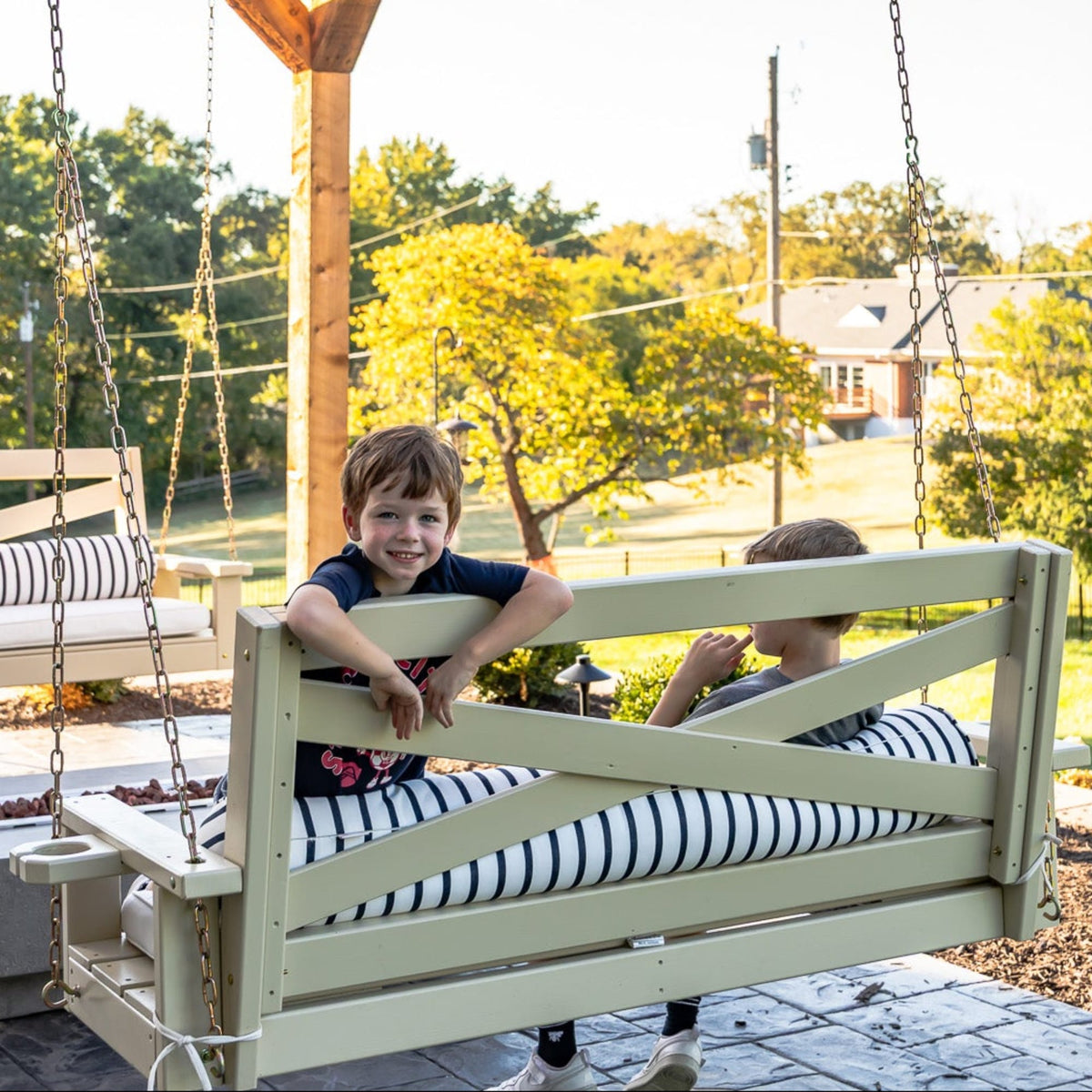 Amish Casual Boardwalk Porch Swing in Relaxed Khaki Paint