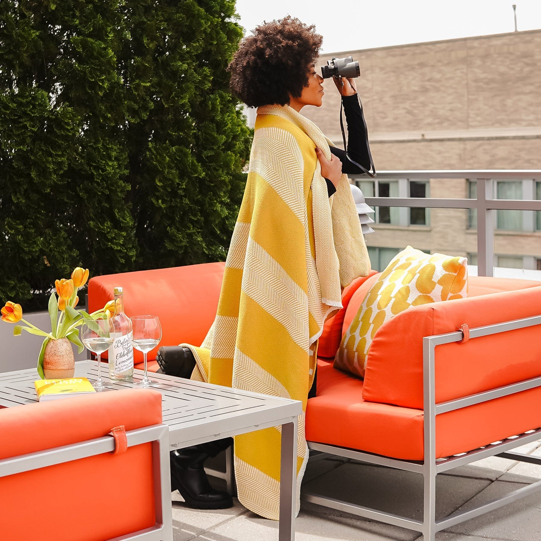 Indoor | Outdoor Sustainable Knit Throw Blanket - Poly Herringbone Stripe