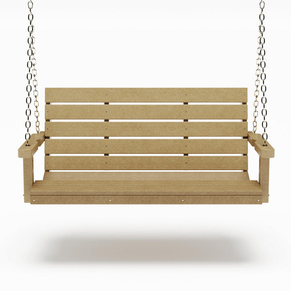 SimplyPoly 4 Foot Amish Made Signature Recycled Plastic Porch Swing, Weathered Wood