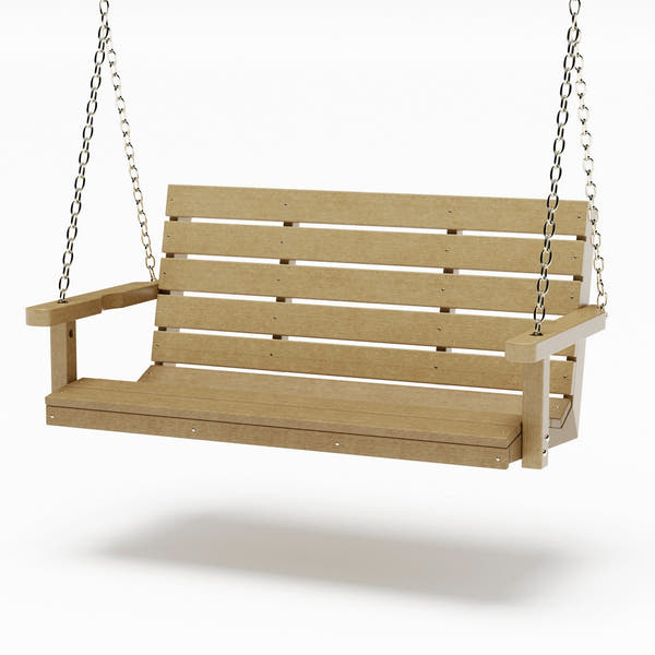 SimplyPoly 4 Foot Amish Made Signature Recycled Plastic Porch Swing, Weathered Wood