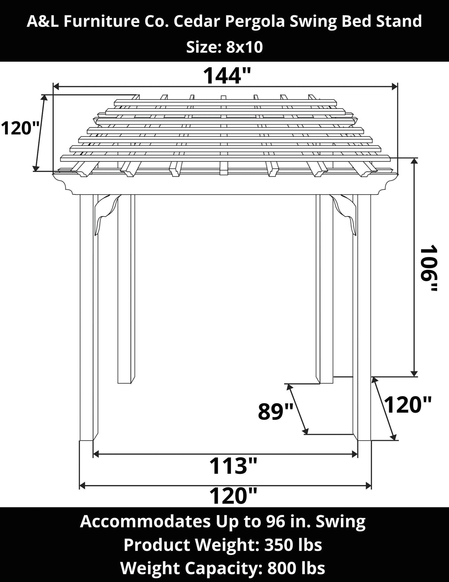 A&L Furniture Co. Cedar Pergola Swing Bed Stand