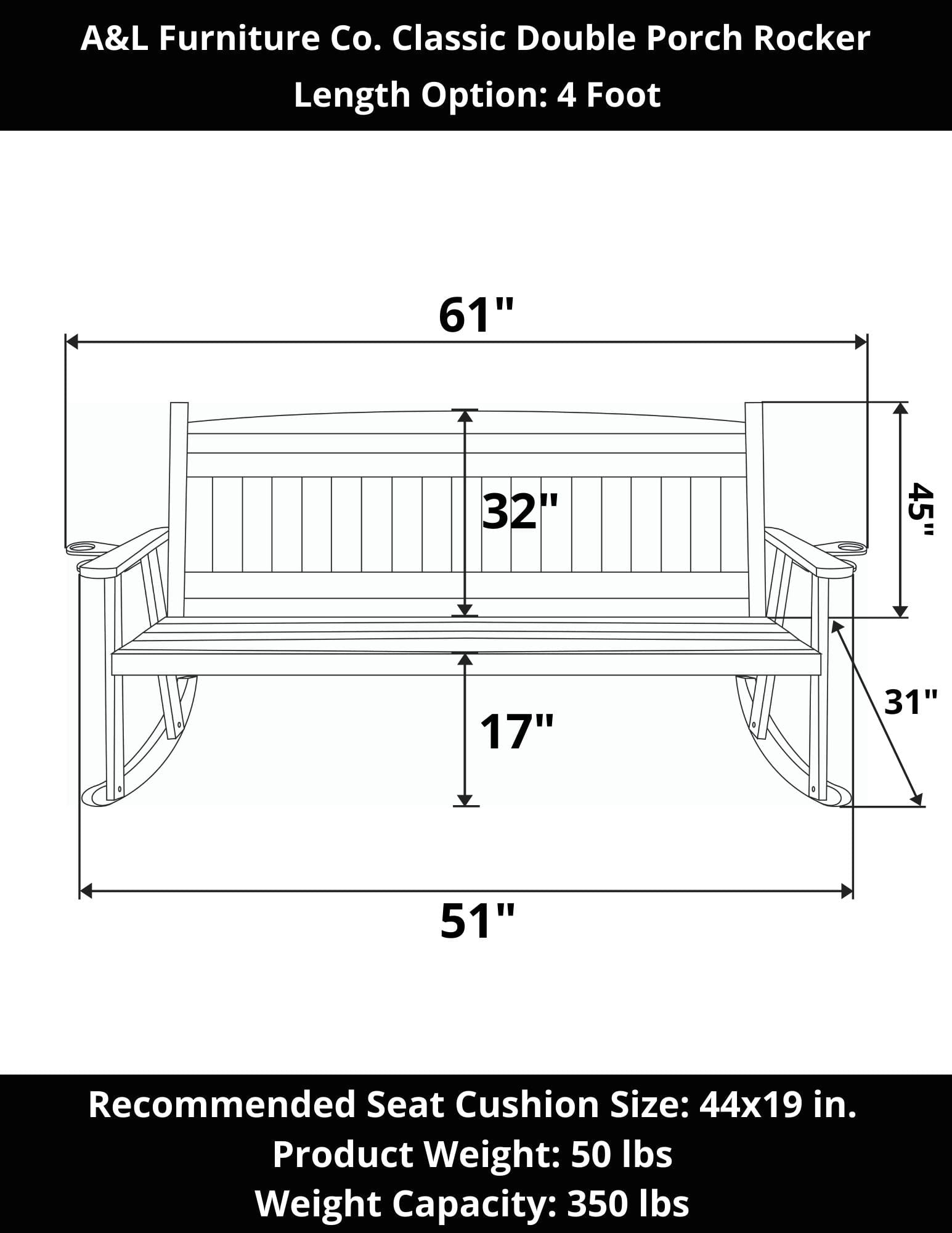 2x4 Rocker A&L Furniture Co. Classic Double Rocker For Porch Wooden – The Porch ...