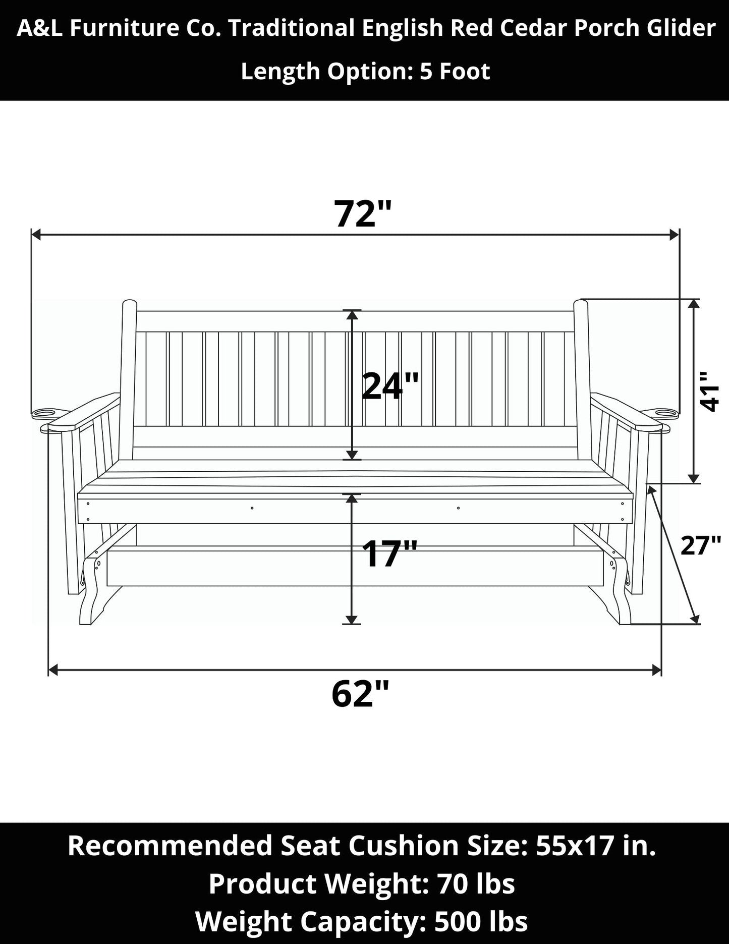 A&L Furniture Co. Traditional English Red Cedar Porch Glider