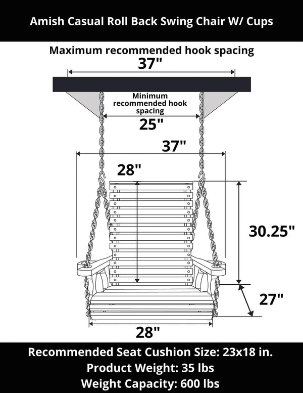 Amish Casual Heavy Duty Oak Stain Clearcoat Roll Back Swing Chair
