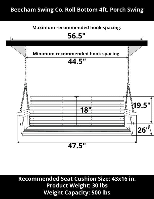 Beecham Swing Co. Roll Bottom 4ft. Shop Porch Swing Sale The Porch Swing Company