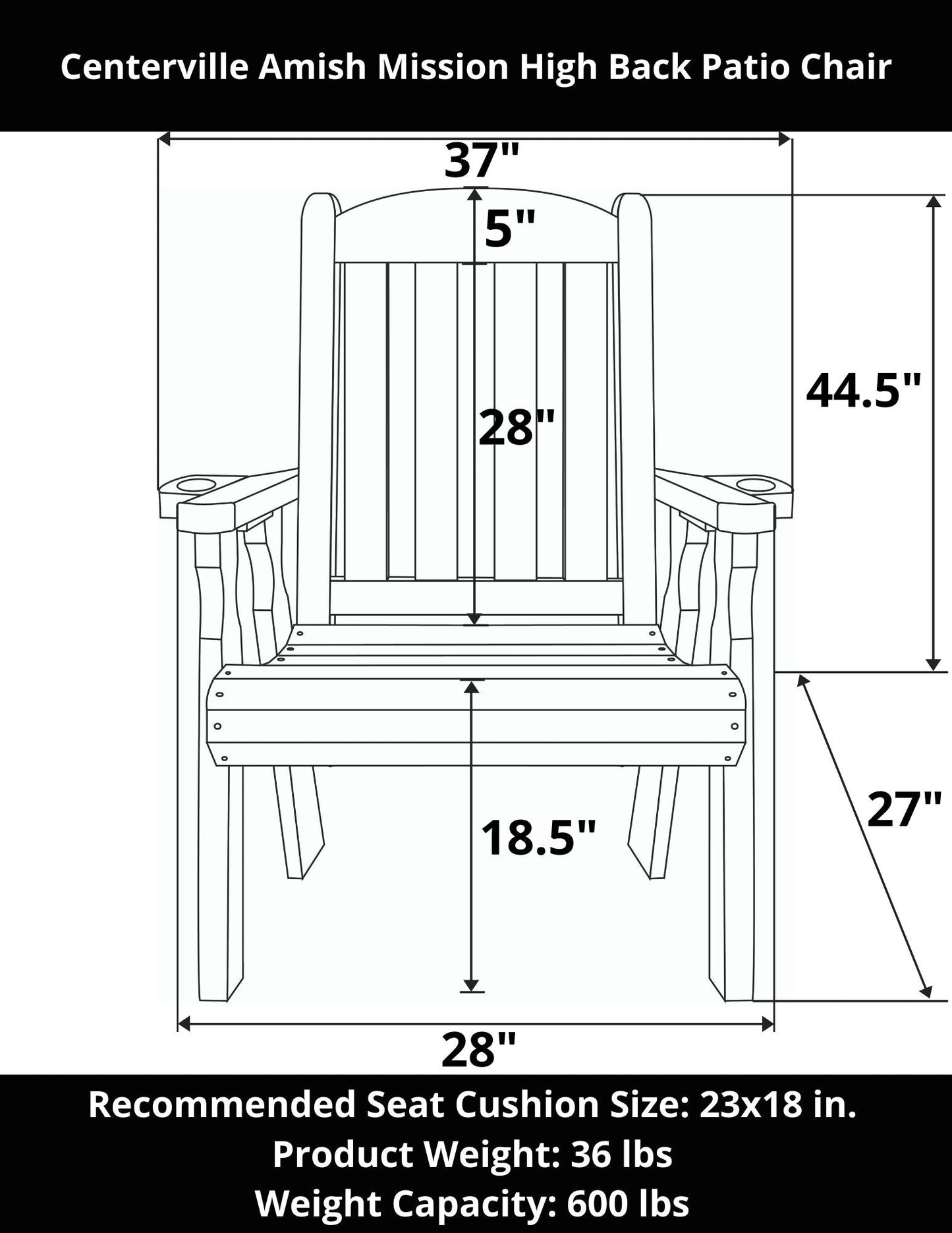 Centerville Amish Heavy Duty 600 Lb High Back Mission Treated Patio Chair