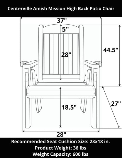 Centerville Amish Heavy Duty 600 Lb High Back Mission Treated Patio Chair