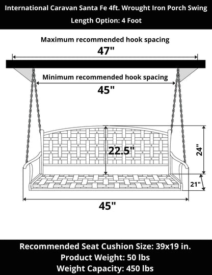 International Caravan Santa Fe 4ft. Wrought Iron Porch Swing, Rustic Brown