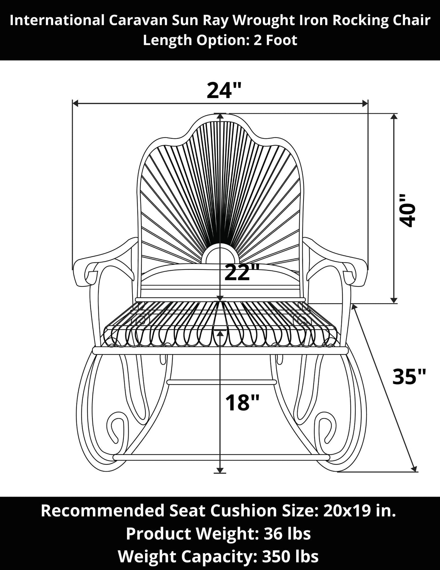 International Caravan Sun Ray Wrought Iron Rocking Chair