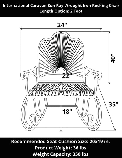 International Caravan Sun Ray Wrought Iron Rocking Chair