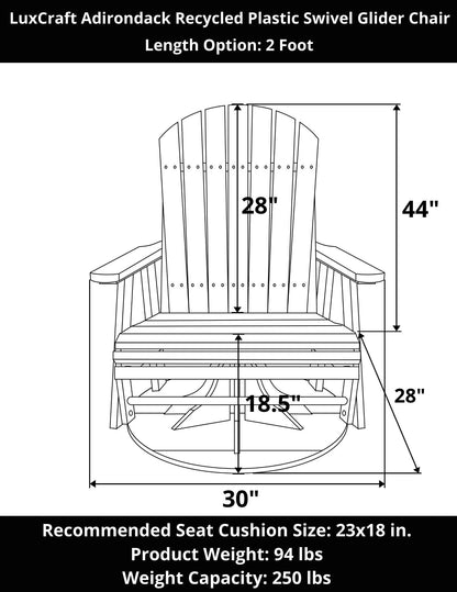 LuxCraft Adirondack Recycled Plastic Swivel Glider Chair