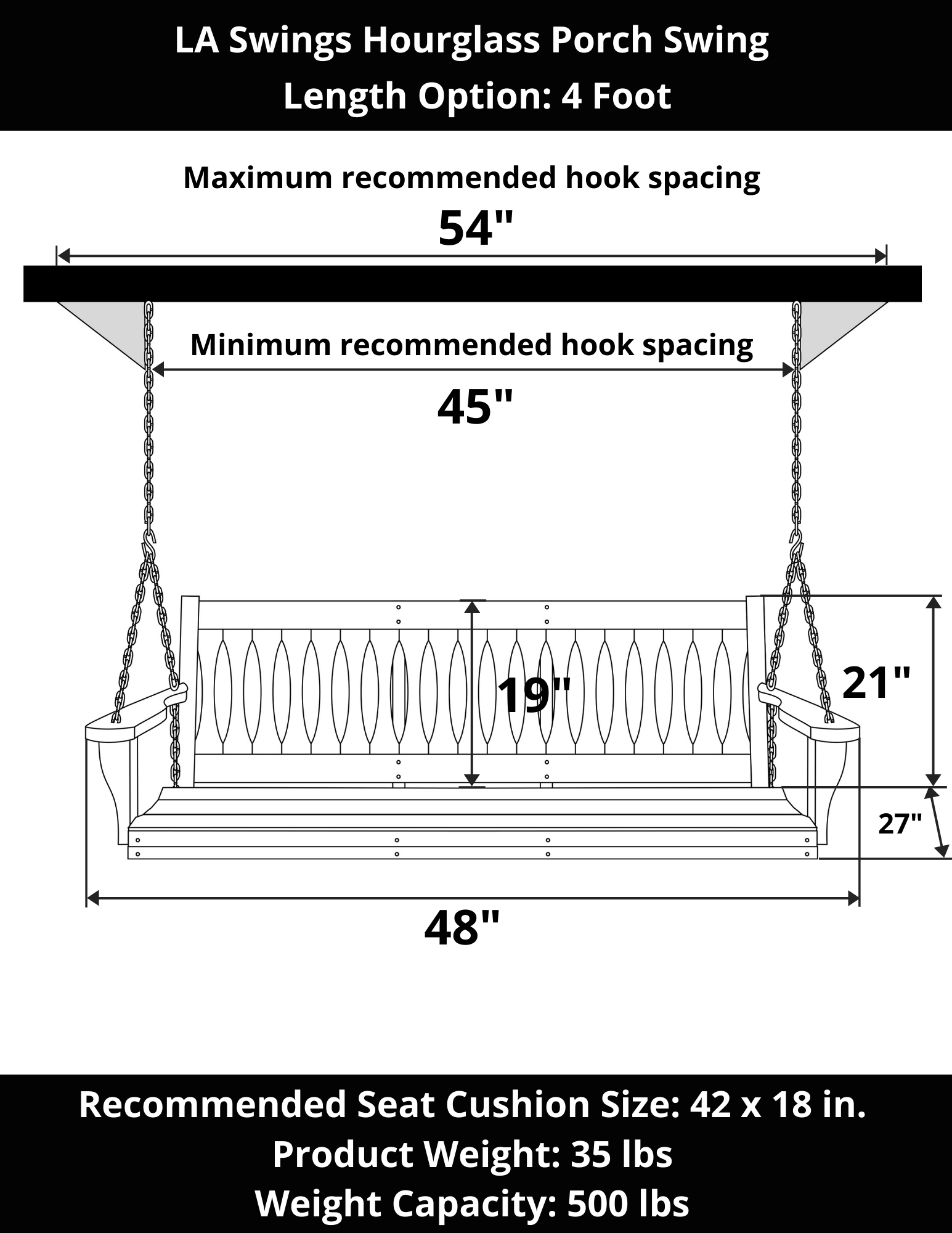 LA Swings Hourglass Diamond Backrest Porch Swing